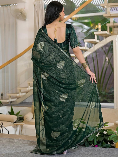 Vasthrlay Georgette Printed Unstitched Green Saree