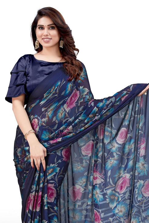 Vasthrlay Fashion Chiffon Printed Navy Ethnic Wear