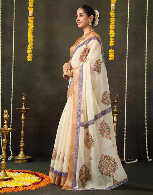 Vasthrlay Special Printed Unstitched Beige Saree