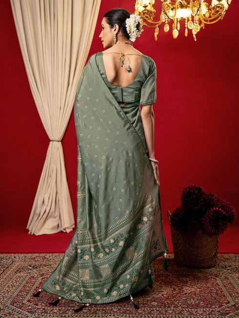 Vasthrlay Vichitra Printed Unstitched Maroon Saree