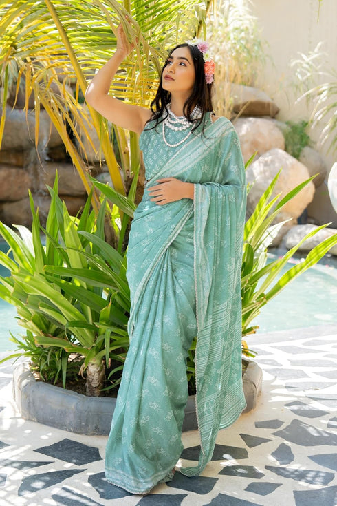 Vasthrlay Fashion Georgette Leheriya Turquoise Ethnic Wear