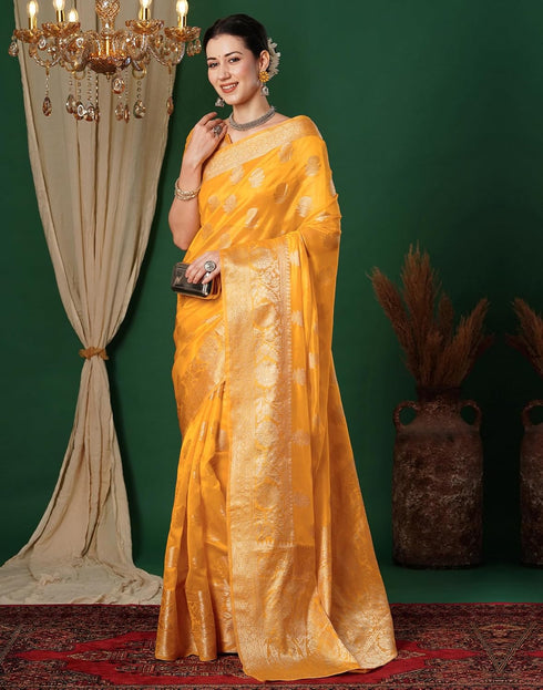 Vasthrlay Banarasi Kanjivaram Unstitched Orange Saree