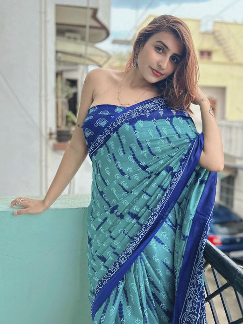 Vasthrlay Printed Unstitched Blue Smc Ethnic Wear