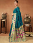 Vasthrlay Womens Paithani Rama Green Saree With Unstitched Blouse Piece