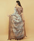 Vasthrlay Cream Brown Geometric Print Polyester Saree With Dull Gold Zari Border And Unstitched Blouse Piece