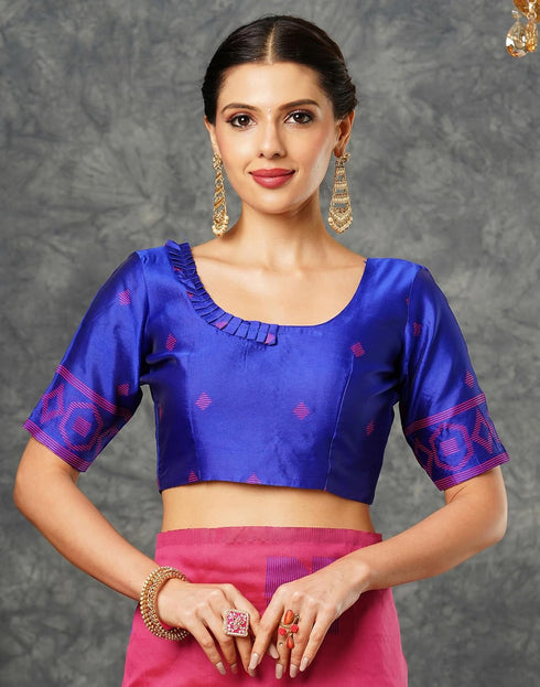 Vasthrlay Banarasi Jacquard Unstitched Teal Saree