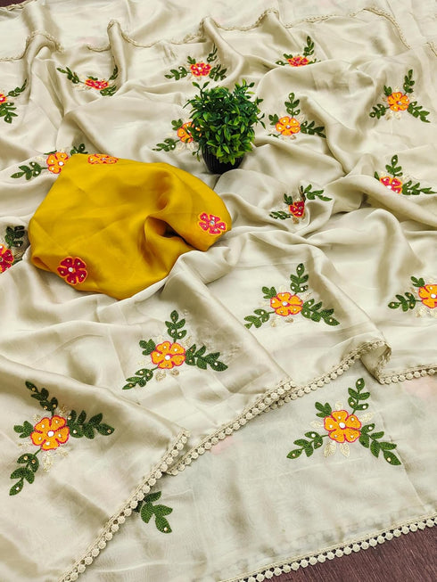 Vasthrlay Vichitra Embroidery Brown Black