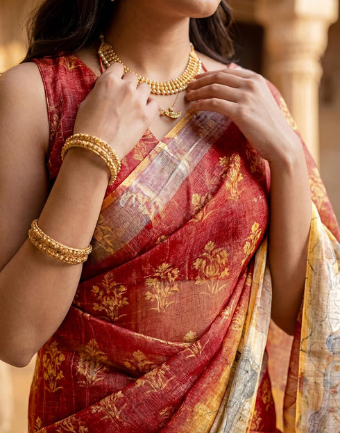 Vasthrlay Womens Printed Unstitched Dusty Pink Saree