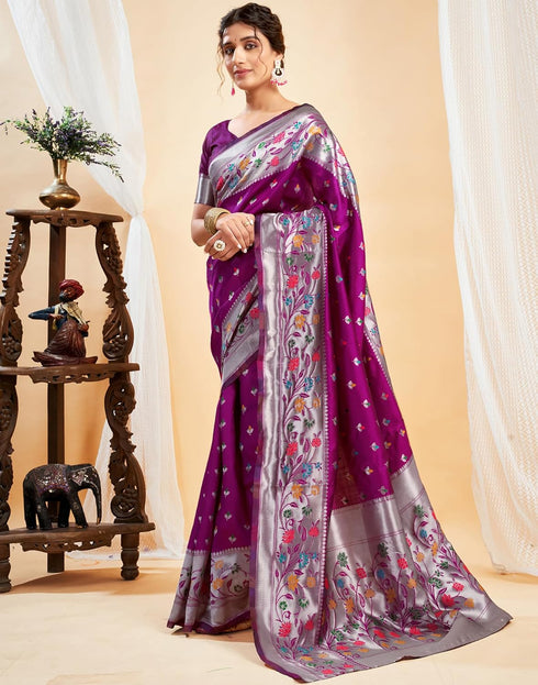 Vasthrlay Womens Paithani Unstitched Pink Saree