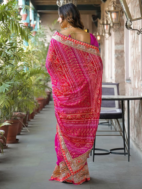 Vasthrlay Bandhani Embroidery Red Saree