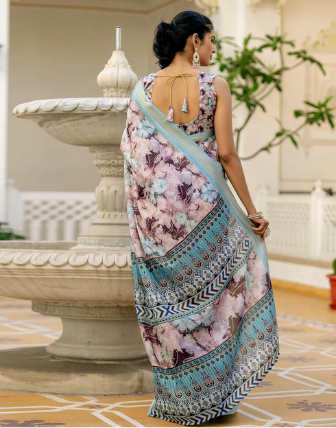 Vasthrlay Womens Printed Unstitched Beige Saree