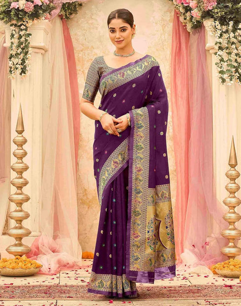 Vasthrlay Weaving Paithani Unstitched Pink Saree
