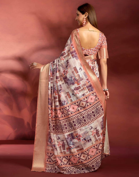 Vasthrlay Printed Jacquard Unstitched Rama Green Saree