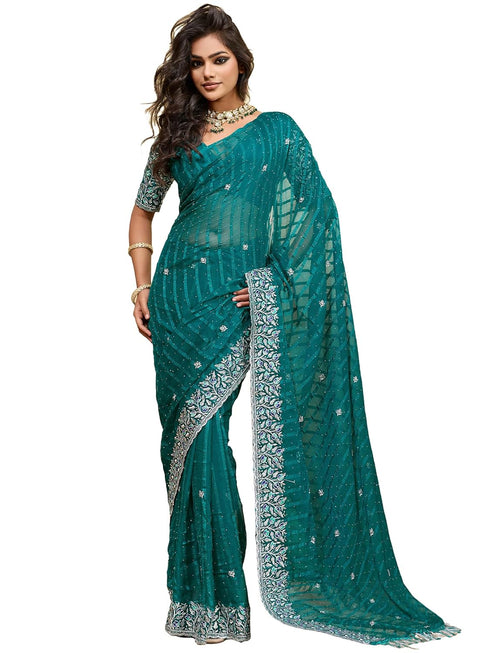 Vasthrlay Chiffon Striped Unstitched Sum Ethnic Wear