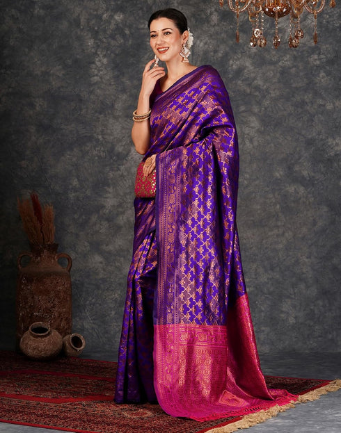 Vasthrlay Banarasi Kanjeevaram Unstitched Beige Saree