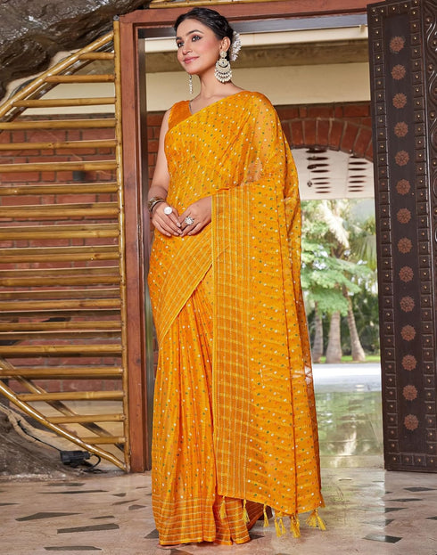Vasthrlay Bandhani Printed Unstitched Yellow Saree
