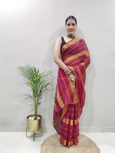 Vasthrlay Maroon Georgette Unstitched Saree