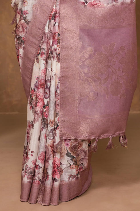 Vasthrlay White Chanderi Floral