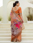 Vasthrlay Womens Printed Orange Saree With Unstitched Blouse Piece