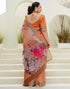 Vasthrlay Womens Printed Unstitched Orange Saree