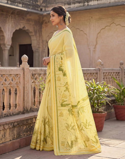Vasthrlay Chanderi Printed Unstitched Beige Saree