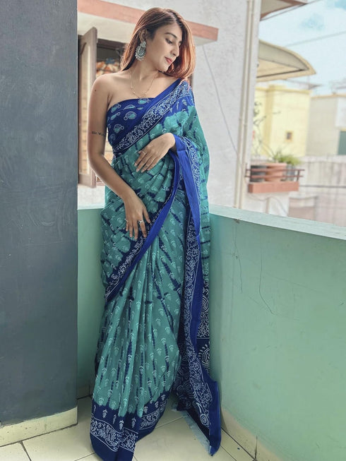 Vasthrlay Printed Unstitched Blue Smc Ethnic Wear