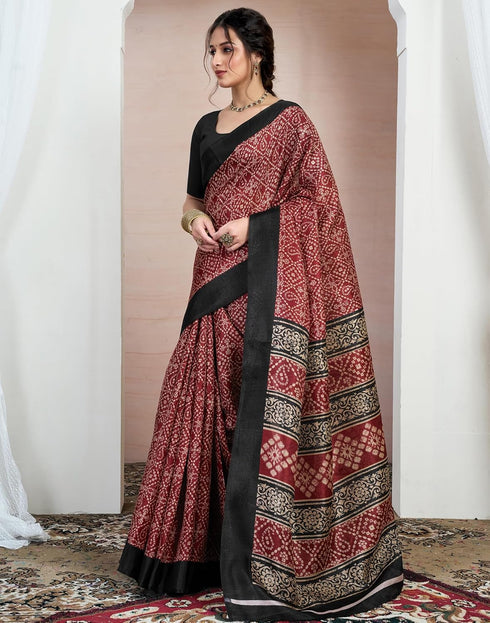Vasthrlay Bandhani Printed Unstitched Black Saree