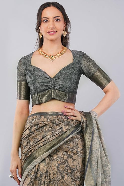 Vasthrlay Brown Polyester Saree With Unstitched Blouse Piece