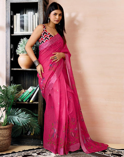 Vasthrlay Womens Printed Unstitched Purple Saree