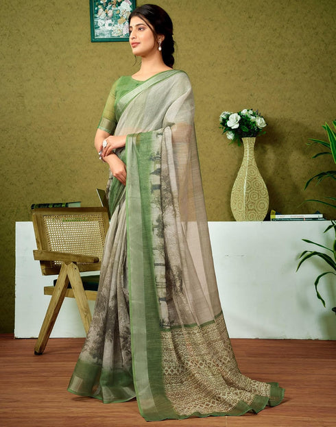 Vasthrlay Womens Cotton Printed Brown Saree