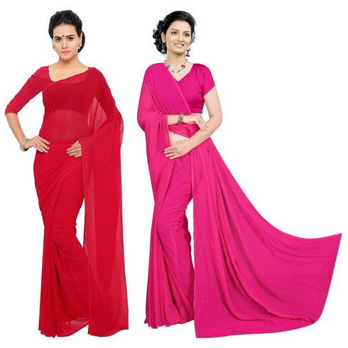Vasthrlay Georgette Unstitched Red Pink Free Ethnic Wear