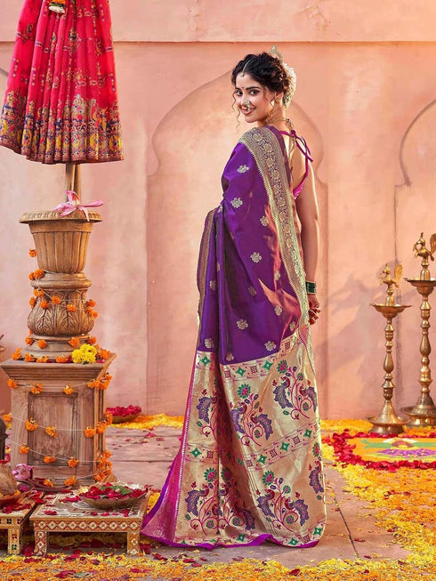 Vasthrlay Banarasi Weaving Navy Navy Blue Saree