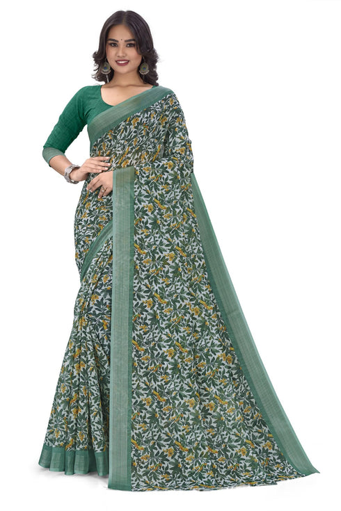Vasthrlay Women's Cotton Kalamkari Wedding Saree With Blouse Piece