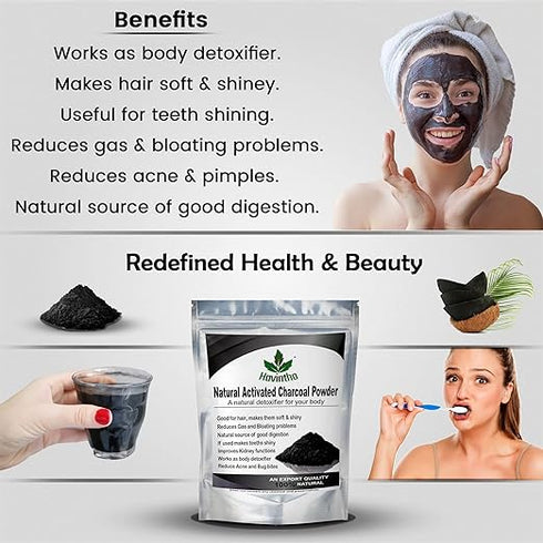 Havintha -100% Natural Activated Charcoal Powder for Skin - Face Pack