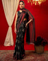 Vasthrlay Chiffon Printed Black Saree With Unstitched Blouse Piece