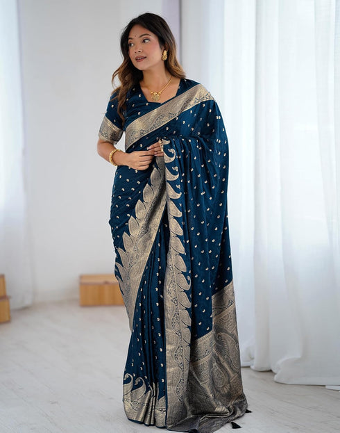 Vasthrlay Banarasi Weaving Unstitched Blue Saree