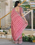 Vasthrlay Chiffon Chevron Pink Saree With Unstitched Blouse Piece