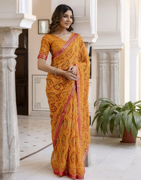 Vasthrlay Georgette Bandhani Unstitched Purple Saree