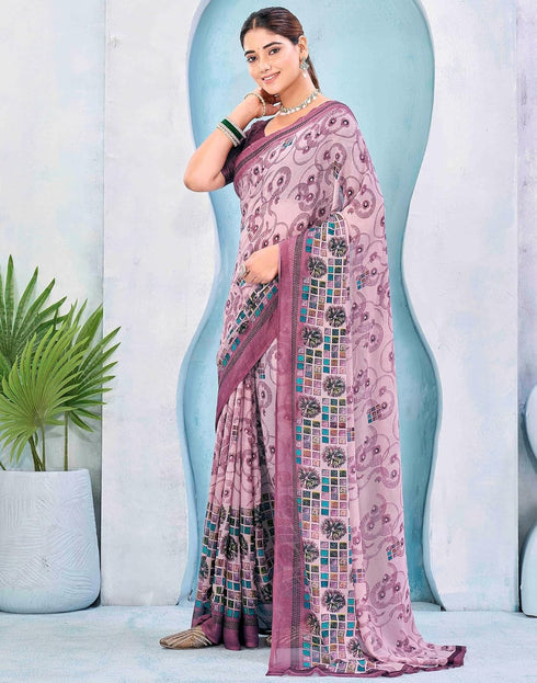 Vasthrlay Georgette Bandhani Unstitched Teal Saree