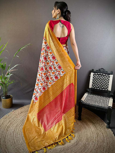 Vasthrlay Chanderi Printed Unstitched Ethnic Wear