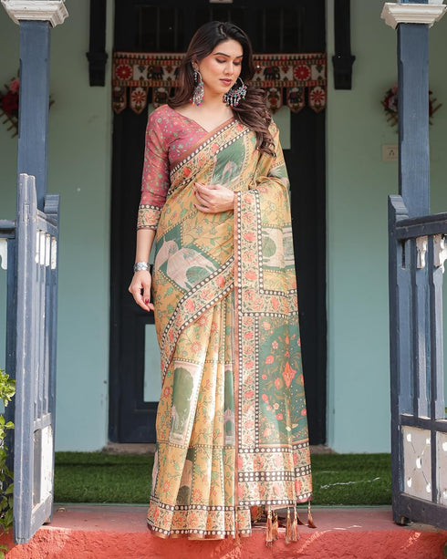 Vasthrlay Handloom Tassels Botanical Saree