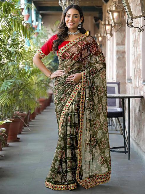 Vasthrlay Georgette Bandhani Dark Saree