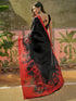 Vasthrlay Womens Printed Red | Black Saree With Unstitched Blouse Piece