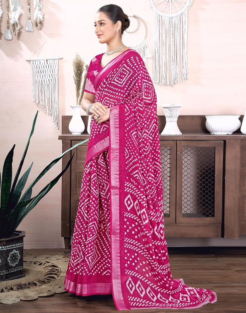Vasthrlay Bandhani Printed Unstitched Yellow Saree