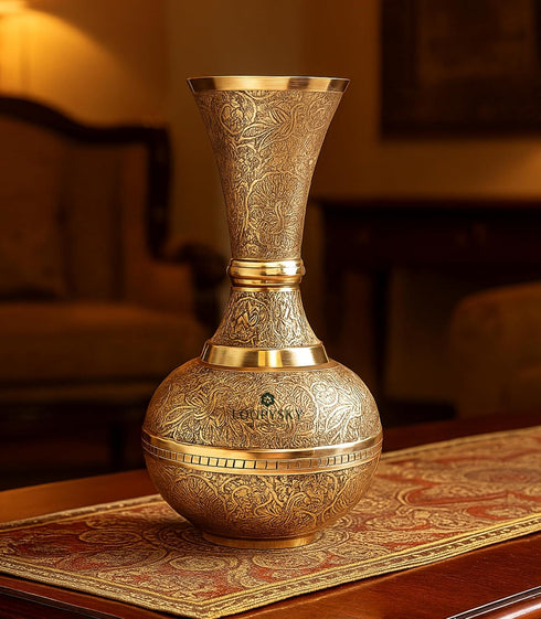 Brass Bidri Work Flower Vase (8-Inch, Polished)