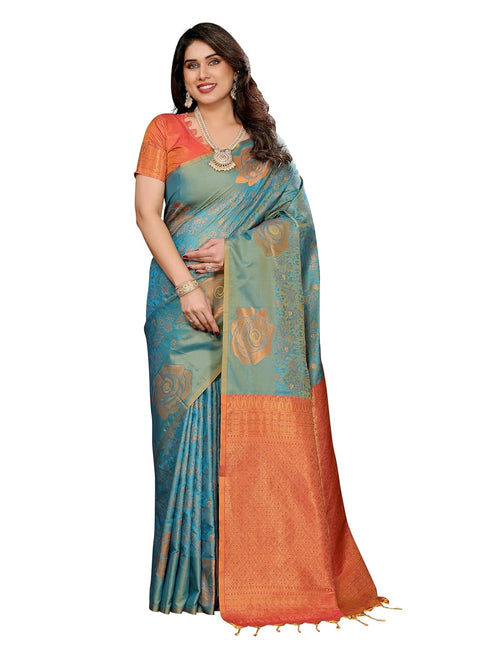 Vasthrlay Kanchipuram Saree Soft Silk Seagreen
