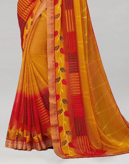 Vasthrlay Chiffon Tassels Unstitched Dark Green Saree