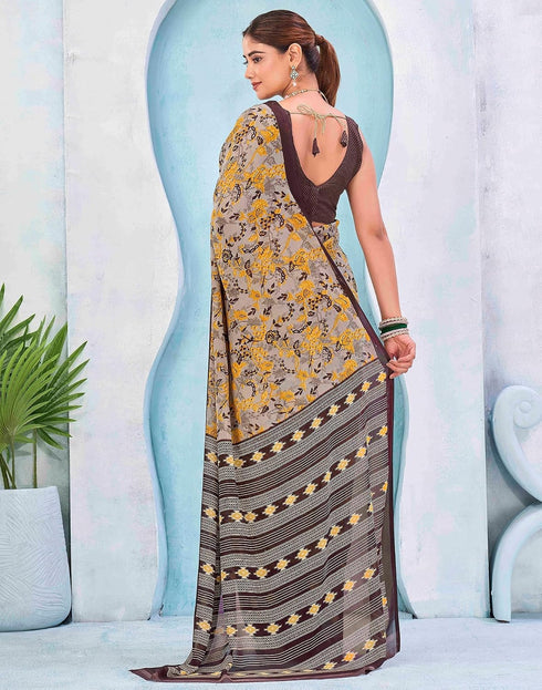 Vasthrlay Georgette Bandhani Grey Saree With Unstitched Blouse Piece