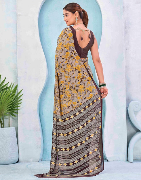 Vasthrlay Georgette Bandhani Unstitched Teal Saree
