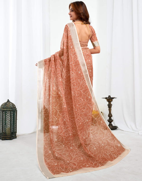 Vasthrlay Unstitched Readymade Traditional Pink Saree